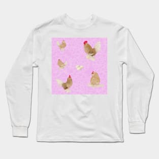 Golden Neck Belgian D'Uccle Pattern Pink Long Sleeve T-Shirt